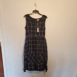 Max Studio Womens Blue Plaid Dress Jumper Sleeveless Flounce Hem Lined